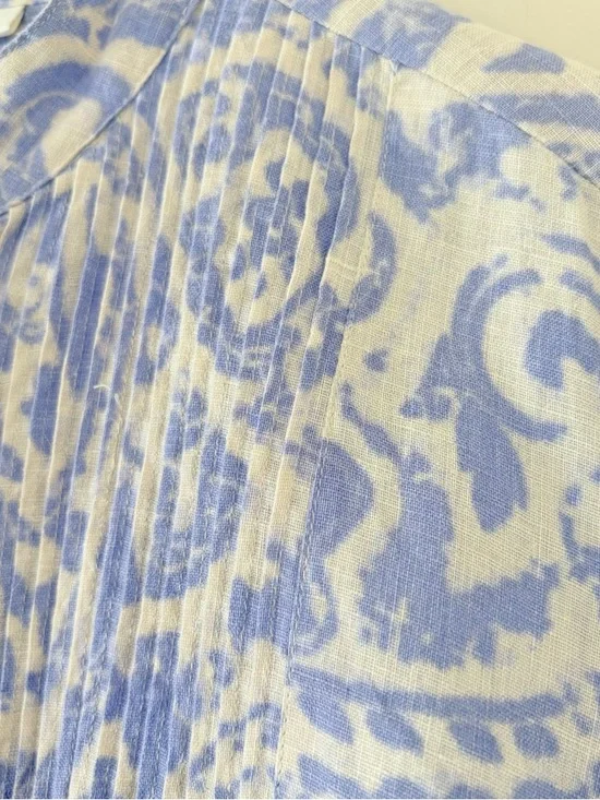 Coldwater Creek Linen Tunic Dress Blue White Paisley Print Pintuck Size M - Picture 6 of 13